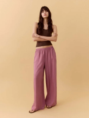 Proste spodnie z lnianej tkaniny pastelowy róż - Dziewczyna - - MANGO TEEN
