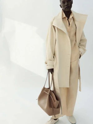 Proste spodnie z lnianej tkaniny pastelowy żółty - Kobieta - - MANGO