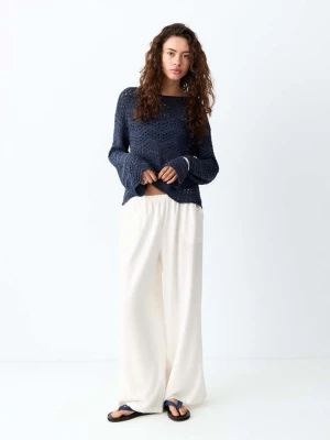 Proste spodnie z lnianej tkaniny złamana biel - Dziewczyna - - MANGO TEEN