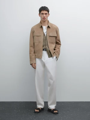 Proste Spodnie Z Mieszanki Bawełny - Biały - - Massimo Dutti - Mężczyzna