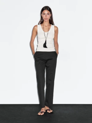 Proste Spodnie Z Mieszanki Bawełny - Czarny - - Massimo Dutti - Kobieta