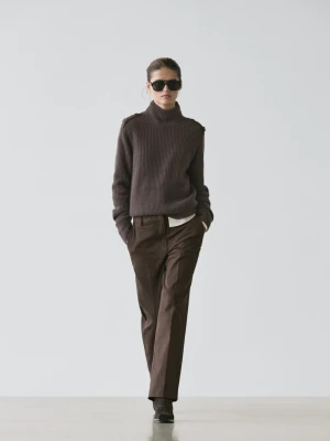 Proste Spodnie Z Mieszanki Bawełny - Czekoladowy - - Massimo Dutti - Kobieta