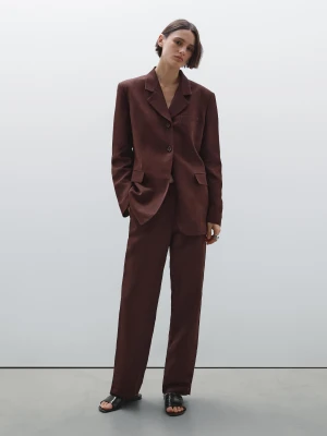 Proste Spodnie Z Mieszanki Lnu - Bordowy - - Massimo Dutti - Kobieta
