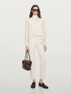 Proste Spodnie Z Tkaniny Technicznej - Biały Złamany - - Massimo Dutti - Kobieta