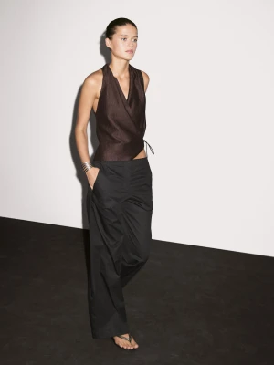 Proste Spodnie Ze 100% Bawełny Ze Średnim Stanem - Czarny - - Massimo Dutti - Female