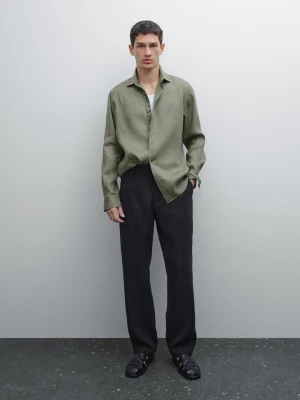 Proste Spodnie Ze 100% Lnu - Czarny - - Massimo Dutti - Mężczyzna