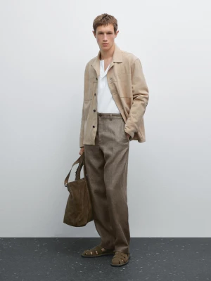 Proste Spodnie Ze 100% Lnu - Szarawozielony - - Massimo Dutti - Mężczyzna