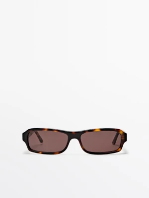 Prostokątne Okulary Przeciwsłoneczne Z Rogowym Efektem - Brązowy - - Massimo Dutti - Kobieta