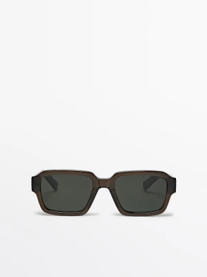 Prostokątne Okulary Przeciwsłoneczne - Zielony - - Massimo Dutti - Mężczyzna