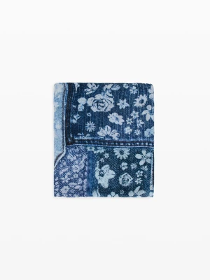 Prostokątny denimowy szal patch Desigual niebieski