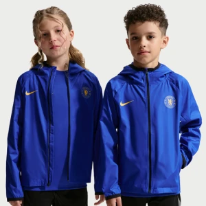 Przeciwdeszczowa kurtka piłkarska Storm-FIT z kapturem dla dużych dzieci Chelsea F.C. Academy Pro - Niebieski Nike