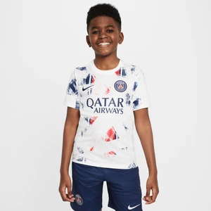 Przedmeczowa koszulka piłkarska z krótkim rękawem dla dużych dzieci Nike Dri-FIT Paris Saint-Germain Academy Pro (wersja wyjazdowa) - Biel