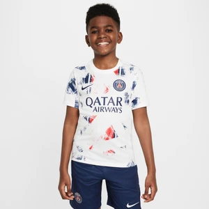 Przedmeczowa koszulka piłkarska z krótkim rękawem dla dużych dzieci Nike Dri-FIT Paris Saint-Germain Academy Pro (wersja wyjazdowa) - Biel