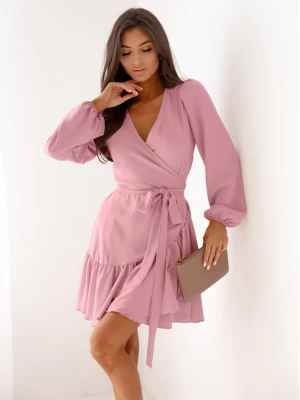 Przekładana sukienka z falbaną LURETTE - brudny róż  magmac 