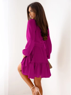 Przekładana sukienka z falbaną LURETTE - fuksjowa  magmac 