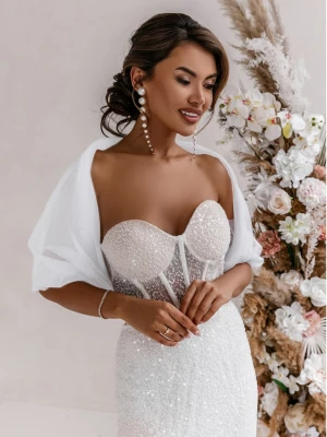 Przekładana tiulowa ślubna etola bolerko ADELLE - biała  magmac 