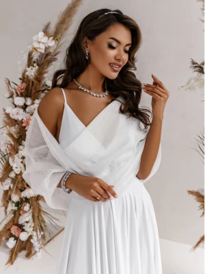 Przekładana tiulowa ślubna etola z brokatem ADETA - biała  magmac 