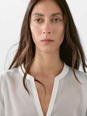 Prześwitująca Długa Luźna Koszula - Surowy - Xs-S - Massimo Dutti - Kobieta
