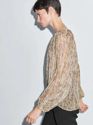 Prześwitująca Drapowana Bluzka - Popielaty - - Massimo Dutti - Female