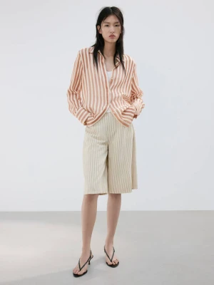 Prześwitująca koszula z lyocellu w paski brązowy - Kobieta - - MANGO