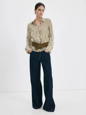 Prześwitująca koszula z lyocellu w paski khaki - Kobieta - - MANGO