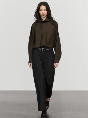 Prześwitująca Koszula Z Wiązaniem - Brązowy - Massimo Dutti - Female