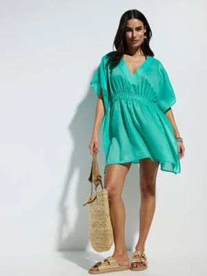 Prześwitująca tunika plażowa z dekoltem w serek bonprix