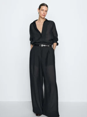 Prześwitujące Luźne Spodnie - Studio - Granatowy - Massimo Dutti - Female