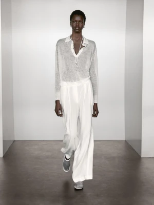 Prześwitujący Sweter Z Dzianiny Z Mieszanki Lnu - Biały - - Massimo Dutti - Female