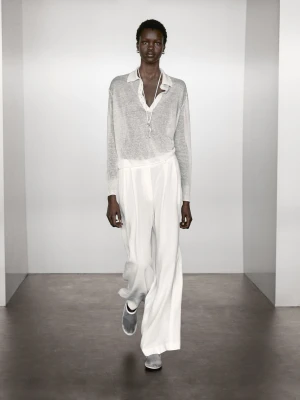 Prześwitujący Sweter Z Dzianiny Z Mieszanki Lnu - Biały - - Massimo Dutti - Kobieta