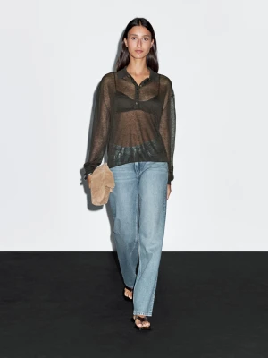 Prześwitujący Sweter Z Dzianiny Z Mieszanki Lnu - Czekoladowy - - Massimo Dutti - Female