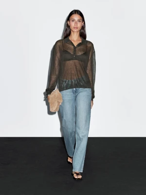 Prześwitujący Sweter Z Dzianiny Z Mieszanki Lnu - Czekoladowy - - Massimo Dutti - Kobieta