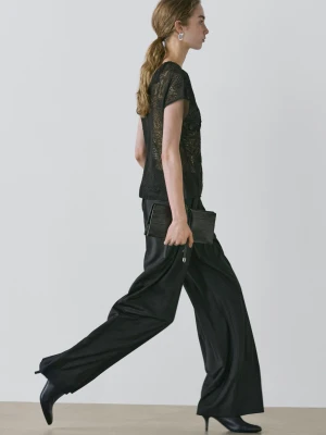 Prześwitujący Top Z Haftem - Czarny - - Massimo Dutti - Kobieta