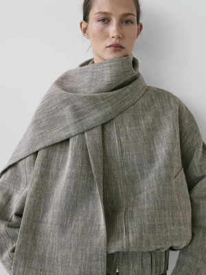 Przetykana Bomberka Z Szalikiem - Szary - - Massimo Dutti - Kobieta