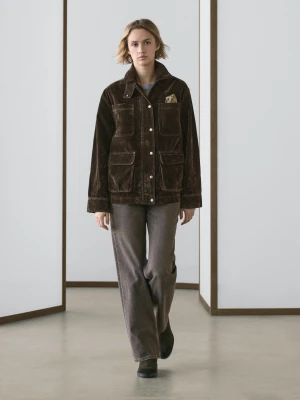 Przetykana Kurtka Jeansowa Z Ozdobnym Kołnierzykiem - Khaki - - Massimo Dutti - Kobieta