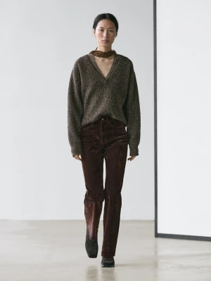 Przetykane Jeansy Bootcut Z Wysokim Stanem - Czekoladowy - - Massimo Dutti - Kobieta