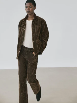 Przetykane Jeansy O Prostym Kroju Z Niskim Stanem - Khaki - - Massimo Dutti - Kobieta