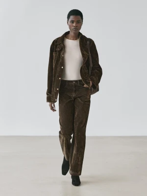 Przetykane Jeansy O Prostym Kroju Z Niskim Stanem - Khaki - - Massimo Dutti - Kobieta