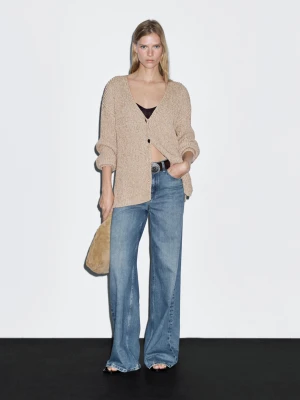 Przetykany Dzianinowy Kardigan - Piaskowy - - Massimo Dutti - Kobieta