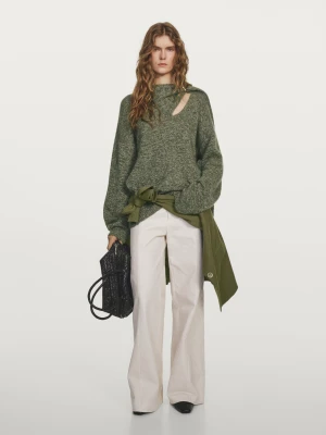 Przetykany Sweter Z Dzianiny Z Szalikiem − Studio - Zieleń Mchu - - Massimo Dutti - Female