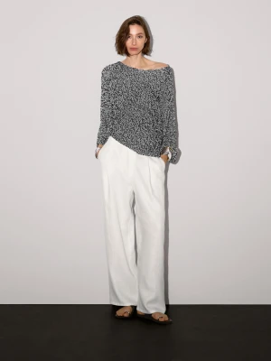 Przetykany Sweter Z Dzianiny Ze 100% Bawełny - Surowy - - Massimo Dutti - Kobieta