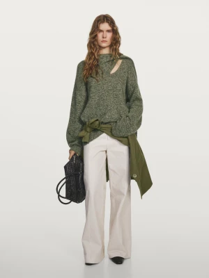 Przetykany Sweter Z Szalikiem − Studio - Zieleń Mchu - - Massimo Dutti - Kobieta