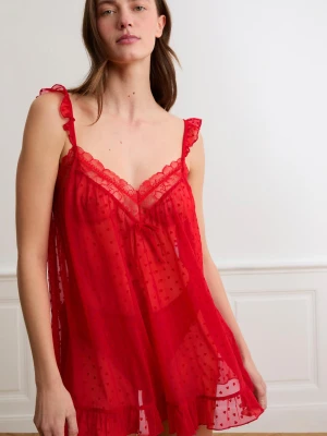 Przezroczysta halka nocna z tiulu w serduszka Etam