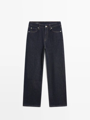 Przycięte Jeansy O Prostym Kroju Z Wysokim Stanem - Ciemnoniebieski - Massimo Dutti - Female