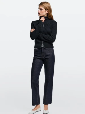 Krótkie Jeansy O Prostym Kroju I Wysokim Stanie - Ciemnoniebieski - Massimo Dutti - Female