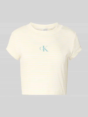 Przycięty T-shirt w paski z logo Calvin Klein Jeans