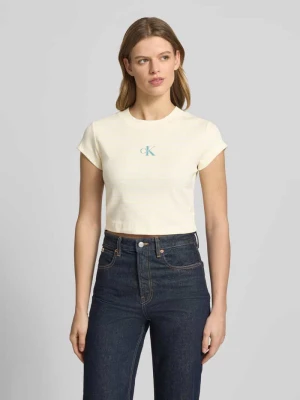 Przycięty T-shirt w paski z logo Calvin Klein Jeans