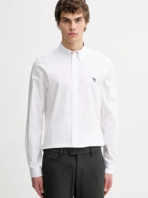 PS Paul Smith koszula bawełniana męska kolor biały slim z kołnierzykiem button-down M2R-599R-PZEBRA