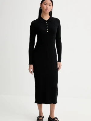PS Paul Smith sukienka z dodatkiem wełny kolor czarny midi dopasowana W2R-798N-V31406