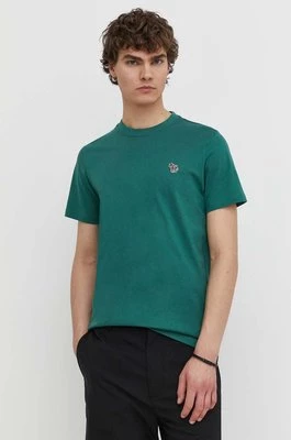 PS Paul Smith t-shirt bawełniany męski kolor zielony gładki